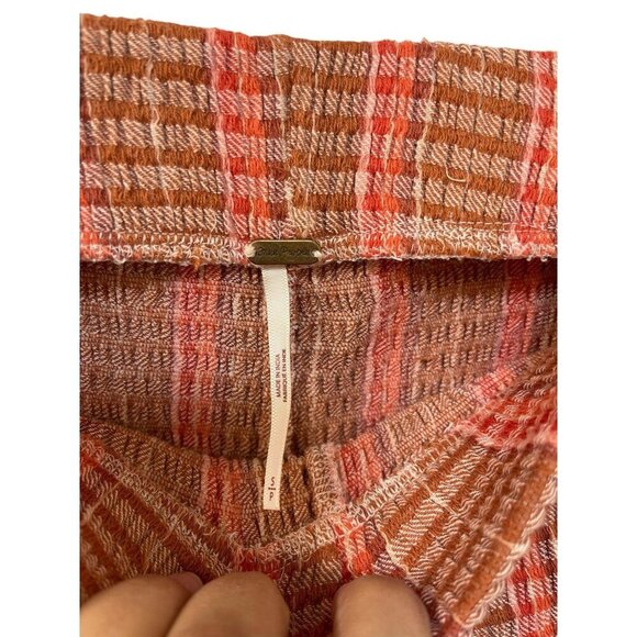 FREE PEOPLE Orange Brown Plaid Retro Pants Wide-leg Size Small - Picture 2 of 10
